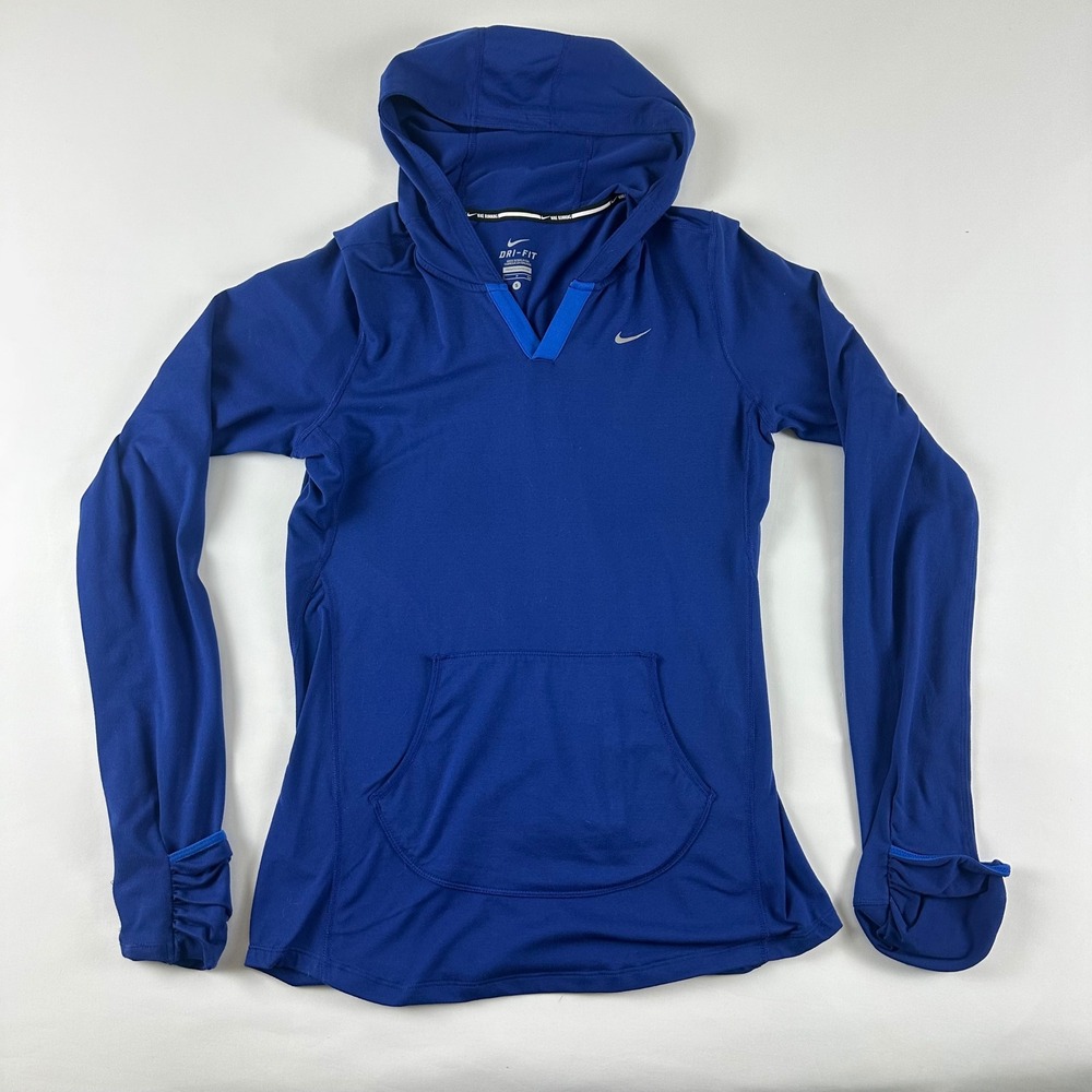 Nike Dri-FIT Running Hoodie Top Womens Small Blue Pullover Thumb Hole Athletic